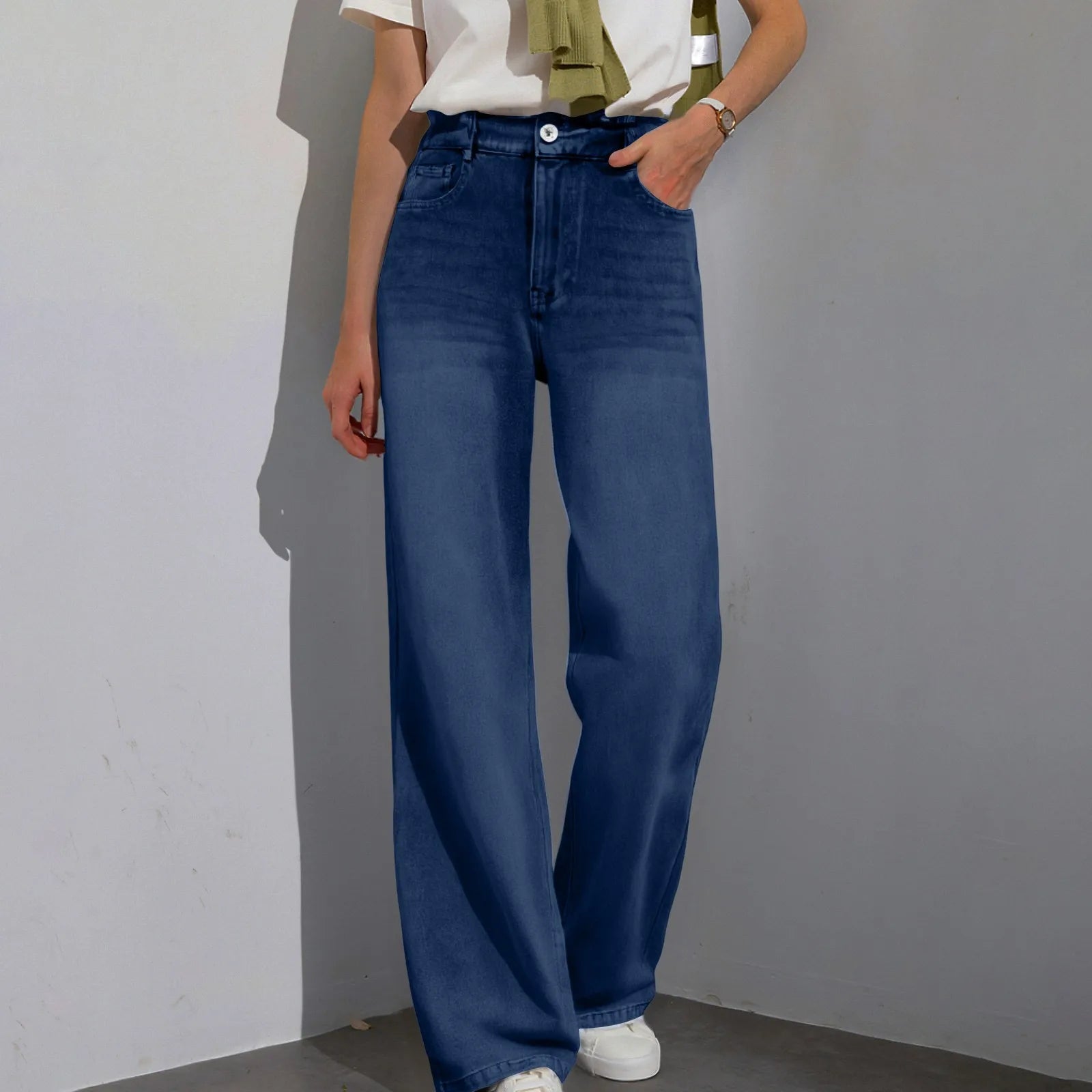 High Waist Draped Straight Jeans