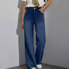 High Waist Draped Straight Jeans