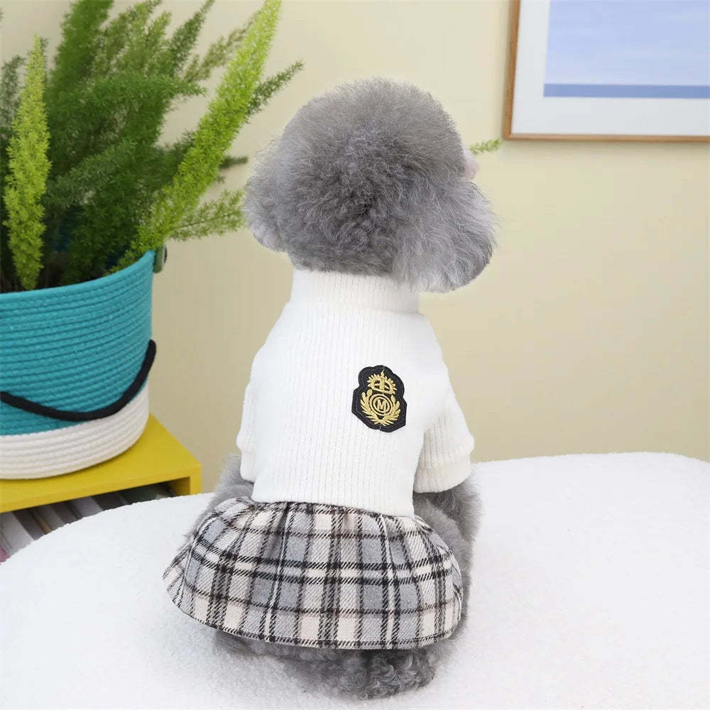 Cute Pet Dress Autumn Winter Plaid Princess Skirt Small Dog Coat Puppy Party Clothes Poodle Yorkie Apparel