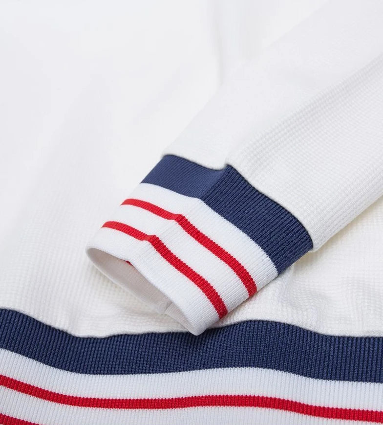 Waffle Stripe Long Sleeve Polo