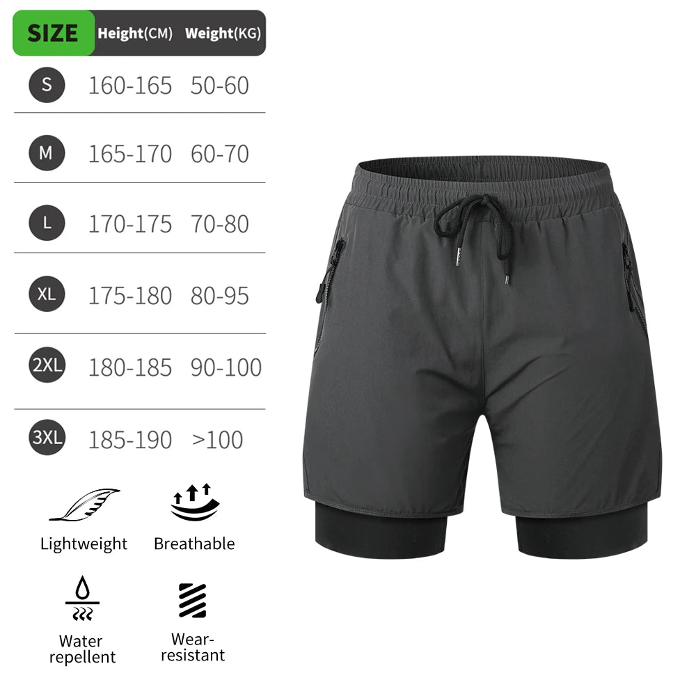 WOSAWE MTB Shorts Summer Men Cycling Shorts 2 in 1 Mountain Bike Padded Shorts Double Layer Downhill Bike Quick Dry Short Pants