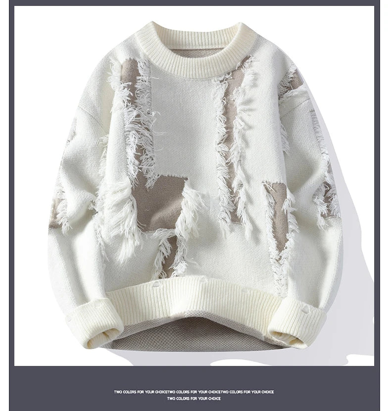 2026 Winter Fashion worn‑out design Sweater Men Casual Knit Pullovers Mens Thick Warm Loose Knitted Sweaters Streetwear Man