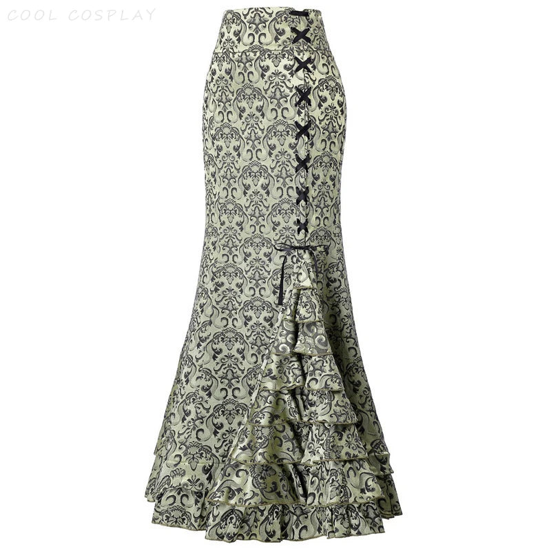 Long Skirts Women Punk Fish Tail Skirt Vintage Gothic New High Waisted Temperament Goth Skirt Festival Party Wear Woman Clothes