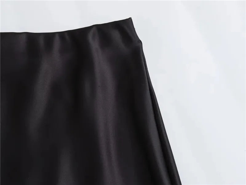 Elegant Satin Office Midi Skirt