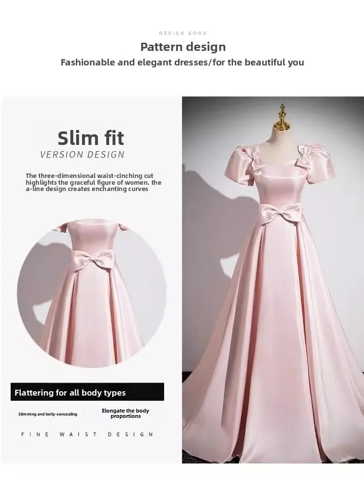 Elegant Party Evening Dress for Women 2026 New Pink French Satin Fashion Chorus Adult Ceremony Fashion Show Banquet Dress