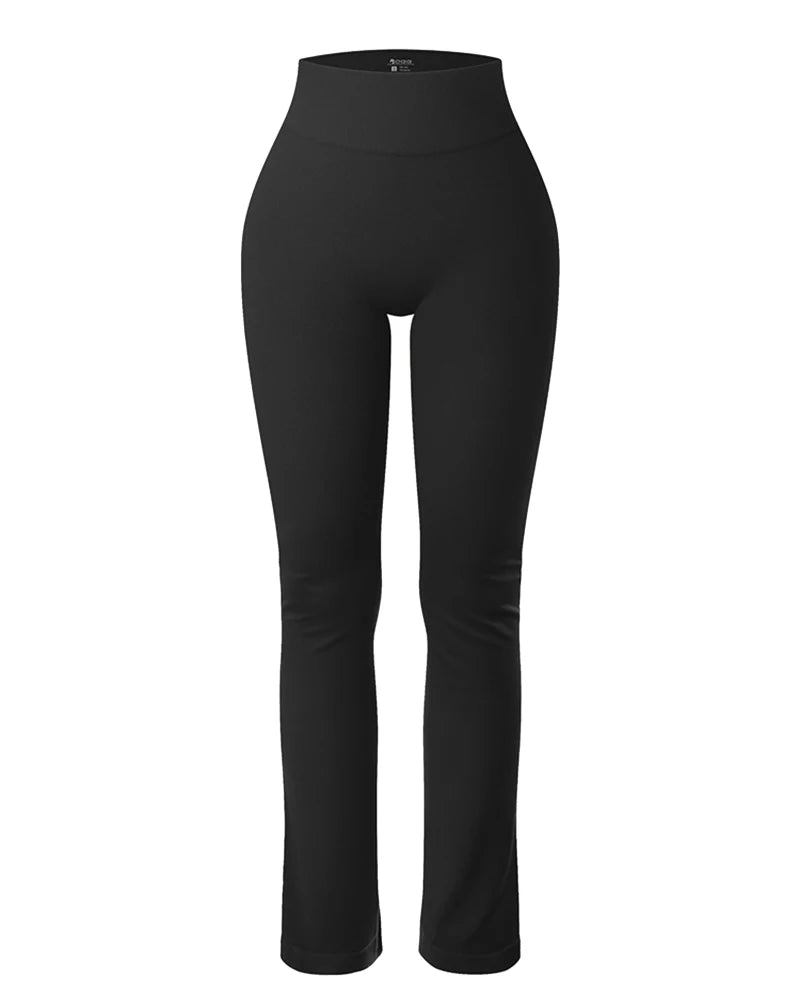 Solid Leggings for Women Seamless Knit Yoga Pants Flared Trousers High Waist Hip Liftting Tights Slim Casual Sports Leggings