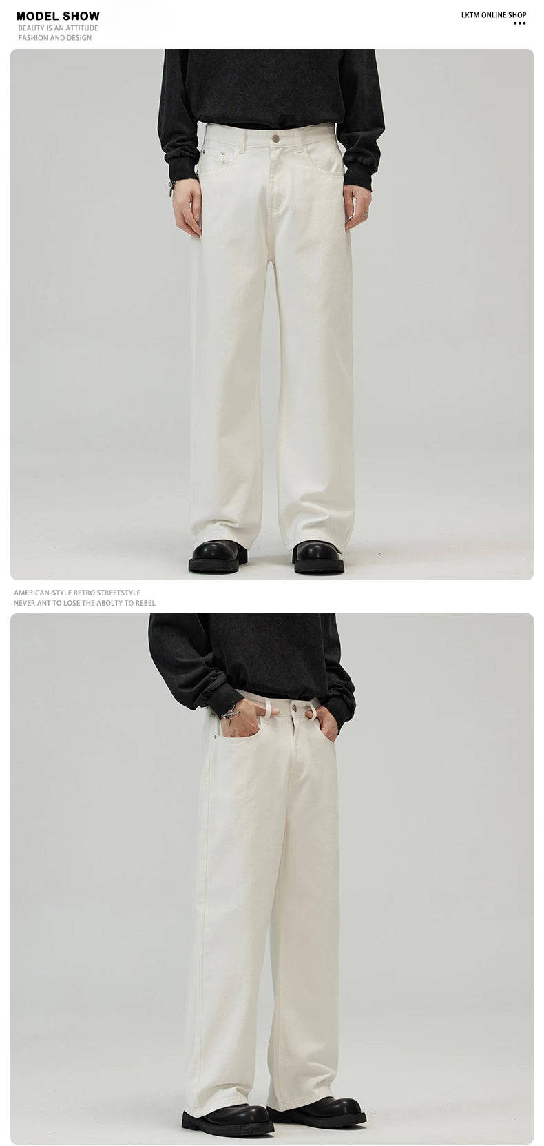 100％ Cotton Men's Baggy Straight Jeans Comfortable Soft Casual Pants Fashion Korean White Brown Denim Trousers Male Clothing