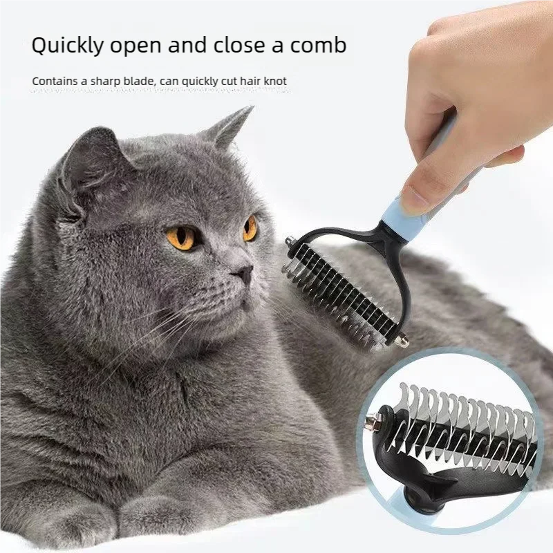 Pet Deshedding Brush Double Sided Pet Grooming Tool for Shedding and Dematting - Stainless Steel Dog Comb with Effective Results