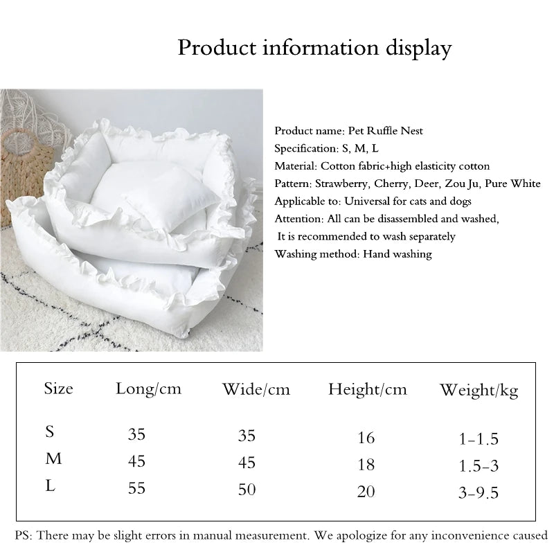 Pet Dog Lace Bed Cat Bed Cute Puppy Square Sleeping Cushion Bed Cat Sofa Warming Dog Nest with Pillow Washable Pet Bed S~L