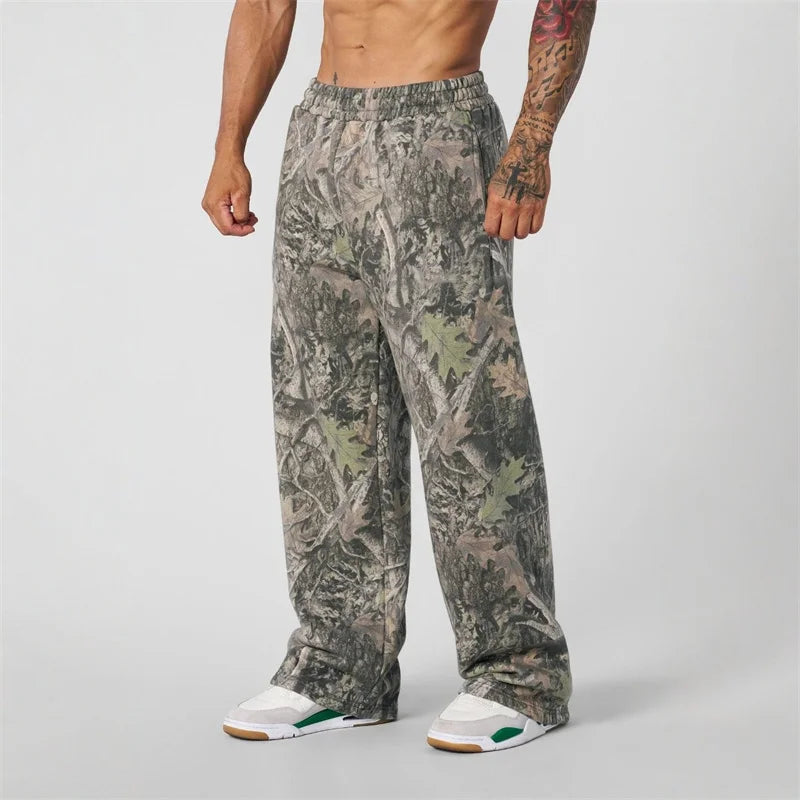 New Jogger Straight Trendy Fitness Pants Men's Camouflage Wide Leg Pants Breathable Running Sweatpants Loose Men Trousers