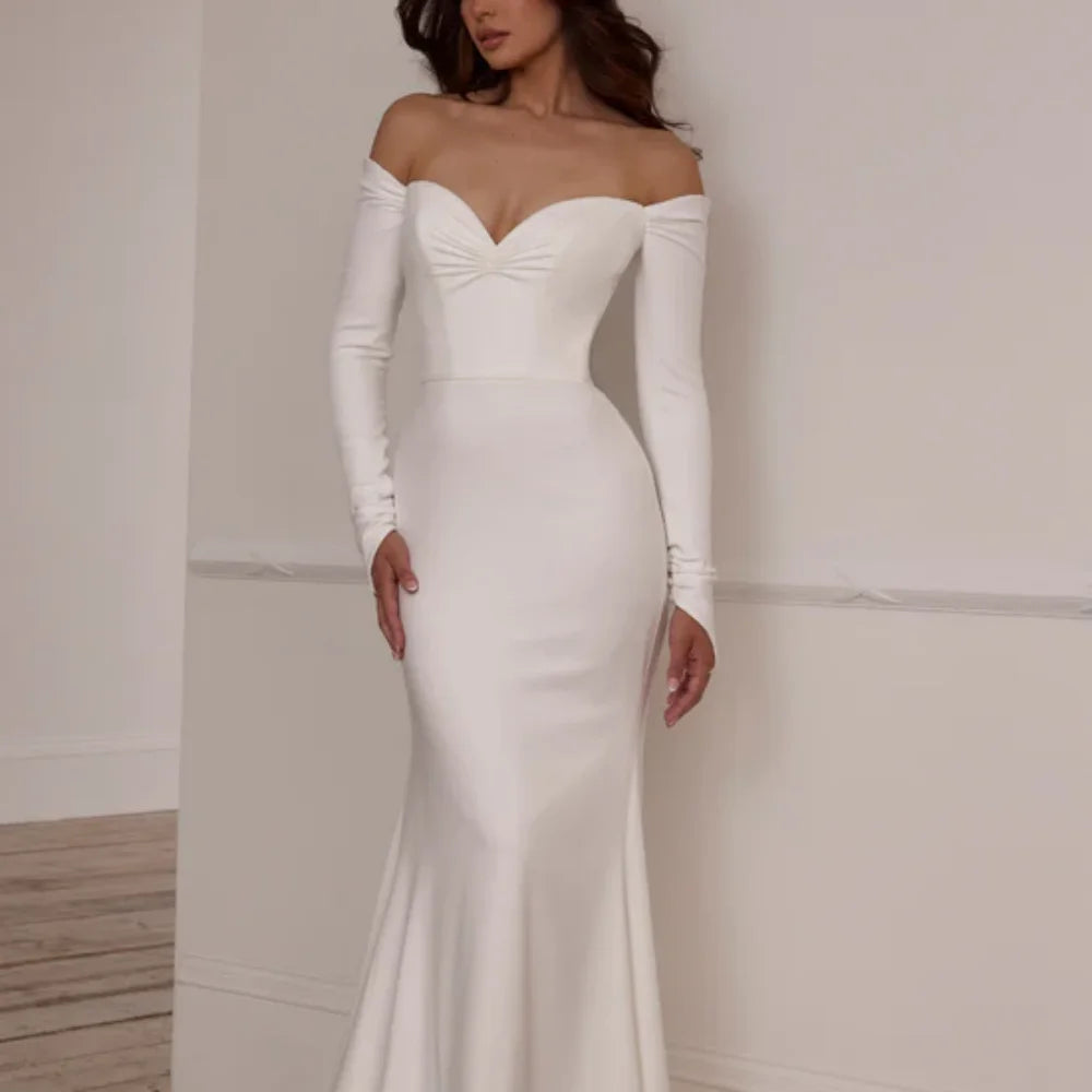 Customized Elegant Simple Wedding Dresses Mermaid Off Shoulder Sweetheart Bridal Gowns Long Sleeve Bride Dress Vestido De Novia