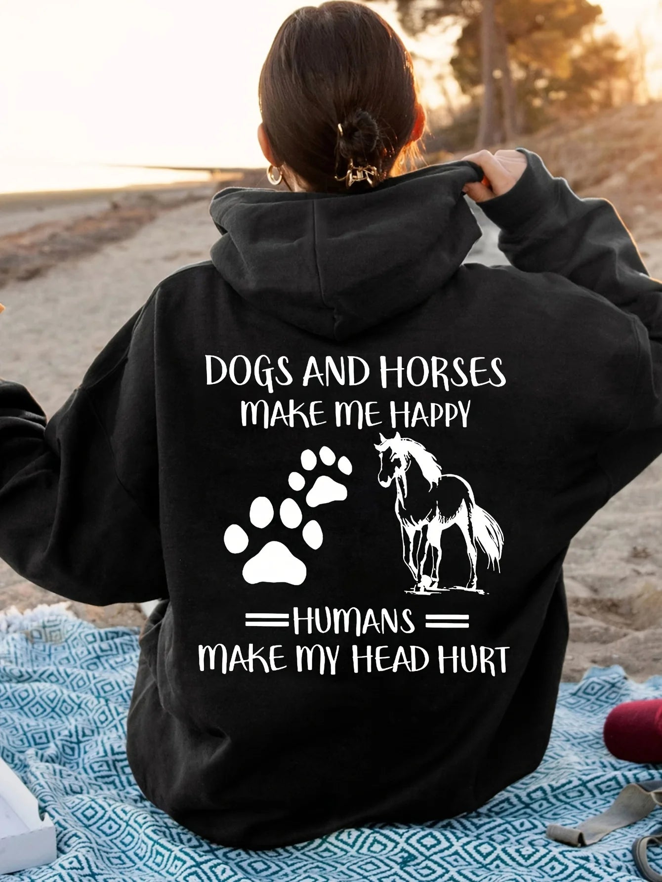 Animal Print Drawstring Cotton Hoodie