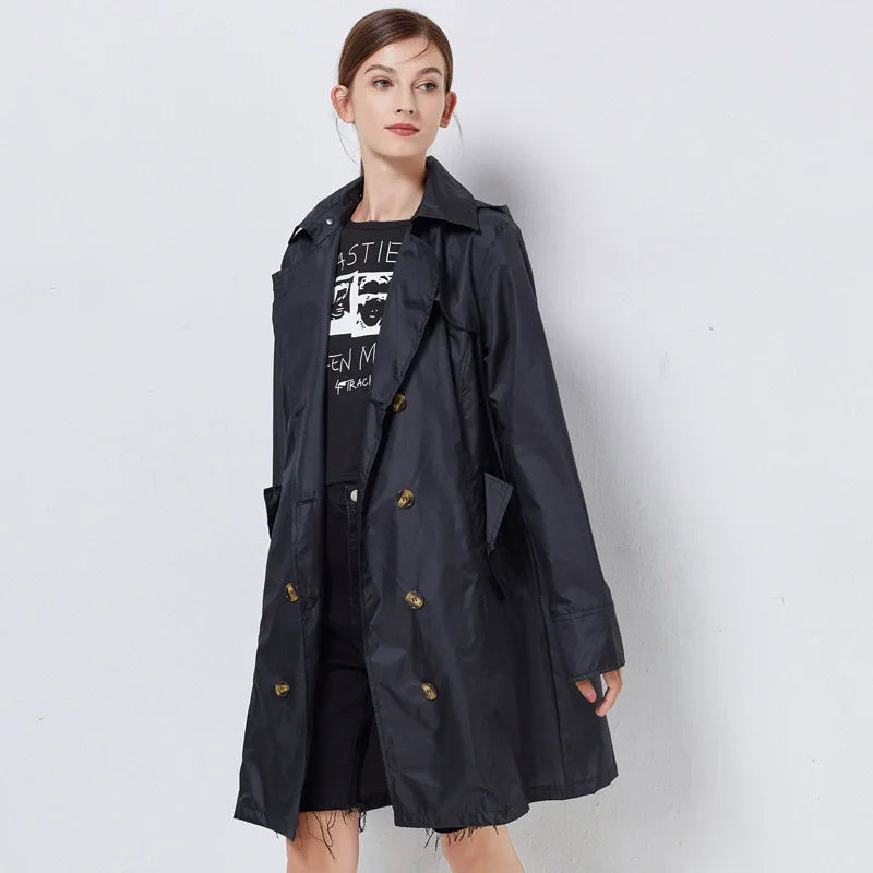 Fashion Women Thin Raincoat Poncho Ladies Waterproof Long Slim Raincoats Adults Outdoor Hiking  Windproof Rain Coat With Belt