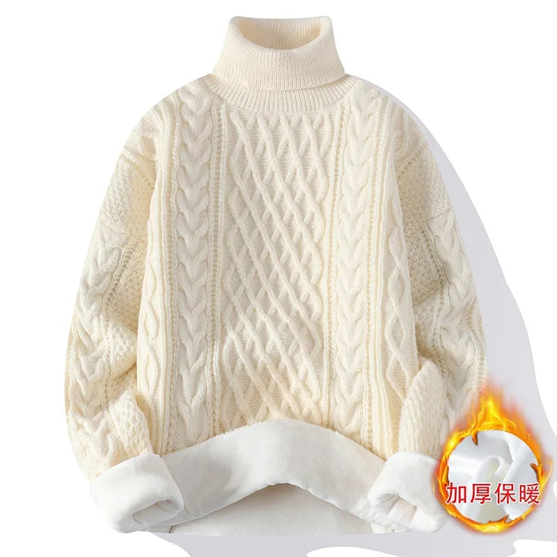 New Winter Men Fleece Warm Turtlenecks Sweaters Man Loose Casual Knitted Pullovers High Quality Male Pullovers Thicker Clothing