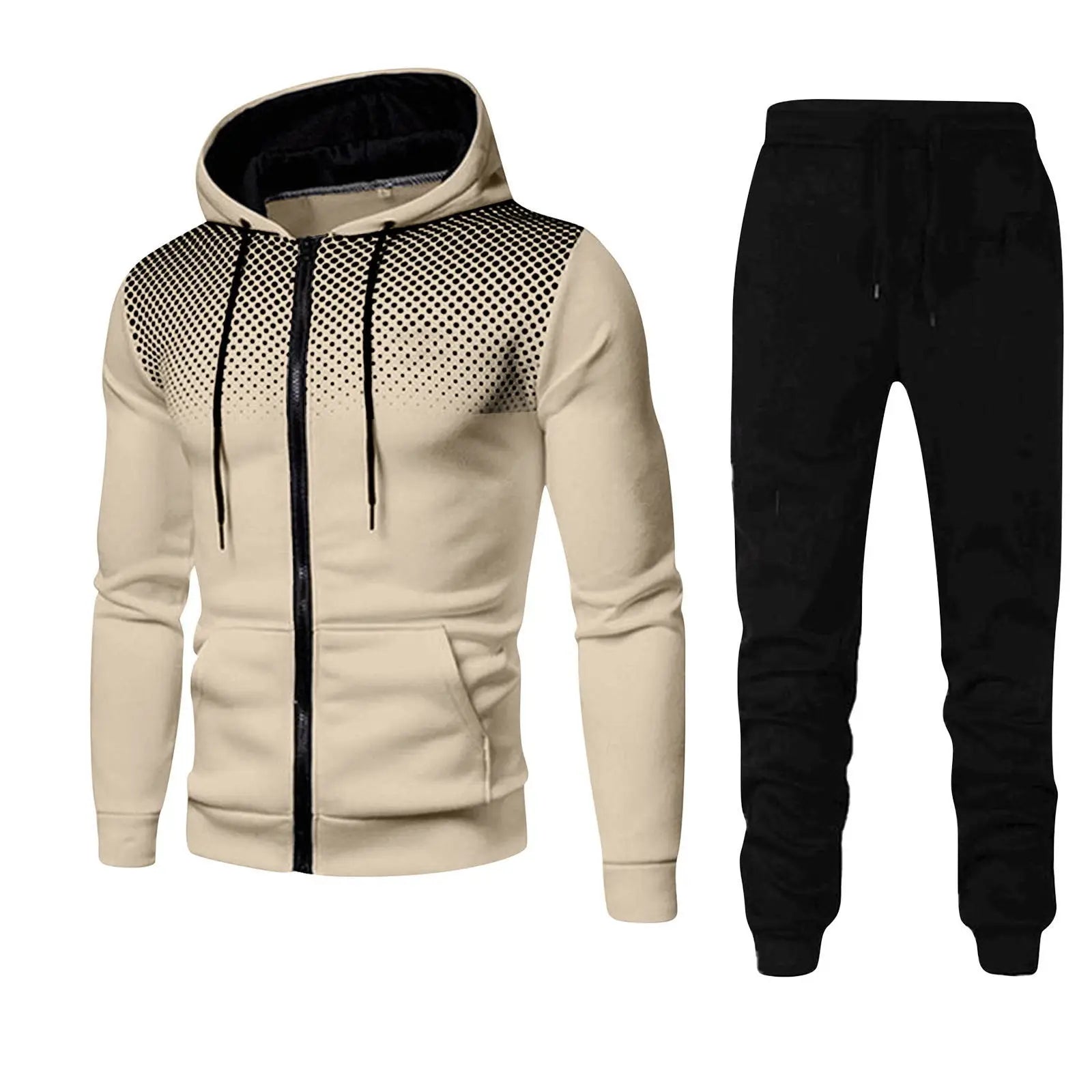Men tracksuit zipper hood multi-pocket and protective pants casual jogging tracksuit fall/winter 2-piece setLarge size S-3XL