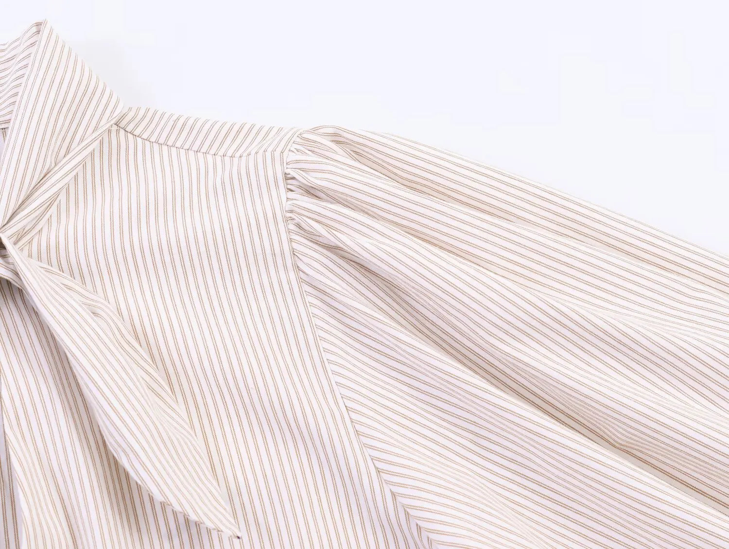 HH Women Elegant Striped Casual Spring Shirt Puff Sleeves Bow Decoration Blouse Female Loose Versatile Single-breasted Blouse