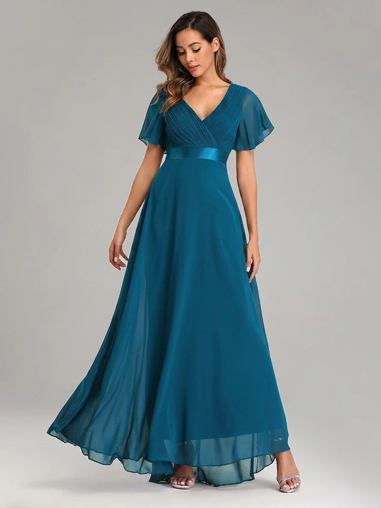Evening Dresses XUCTHHC Elegant V-Neck Ruffles Chiffon Formal Evening Gown  Robe Vestidos De Fiesta Dress for Wedding Party
