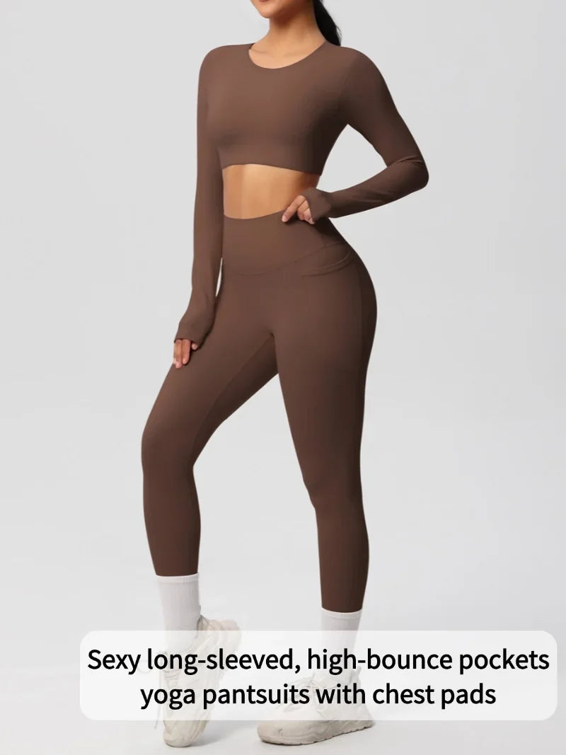 Yoga Gym Set Women Sports Impact Longline Strappy Top Fitness Overalls Sets Womens 2 Piece Sportswear Woman Gym Leggings Solid