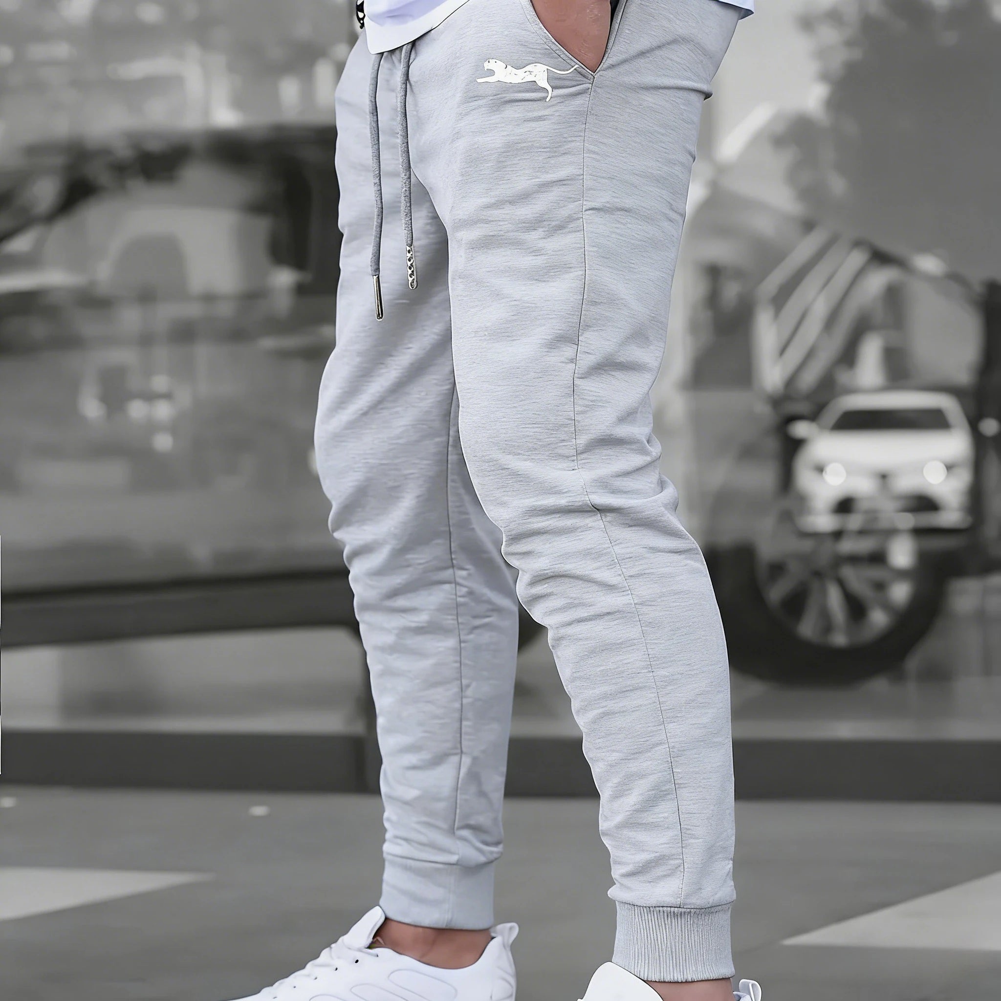 Men's Summer Casual Joggers, Elastic Drawstring Waist and Cuffs, Logo Print, Loose Fit, Comfortable Fabric, Sports Pants