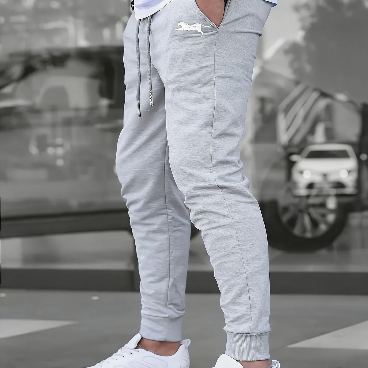 Men's Summer Casual Joggers, Elastic Drawstring Waist and Cuffs, Logo Print, Loose Fit, Comfortable Fabric, Sports Pants