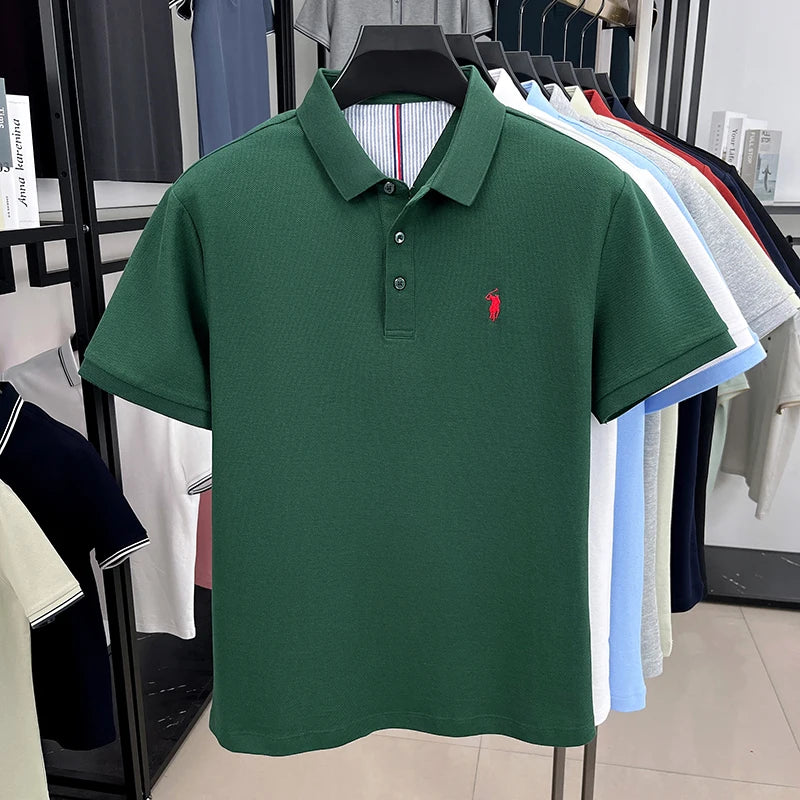 100% pure cotton short sleeved men's polo shirt summer fashion high-end brand pony embroidery golf top casual business T-shirt