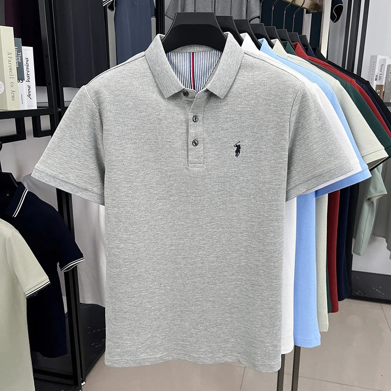 100% pure cotton short sleeved men's polo shirt summer fashion high-end brand pony embroidery golf top casual business T-shirt