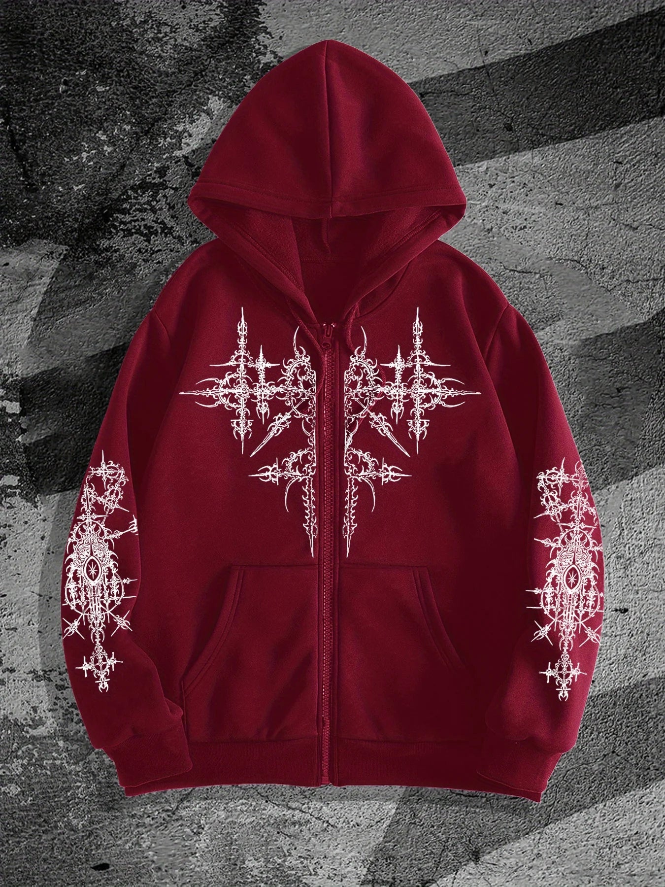 Unisex Gothic Dark Print Zip-Up Hoodie Trendy Streetwear Casual Everyday Fashion Unisex Style Holiday Gift