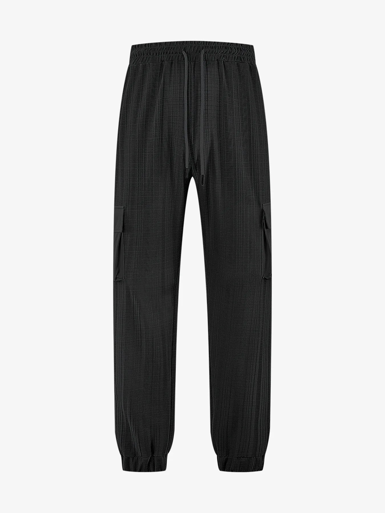 Men's Grid Cargo Joggers Drawstring Elastic Waist Multi Pocket Casual Ankle Length Trousers