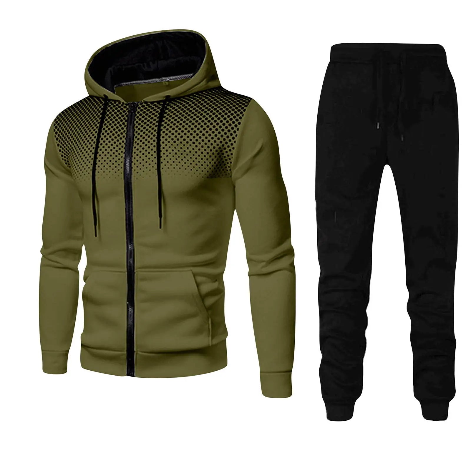 Men tracksuit zipper hood multi-pocket and protective pants casual jogging tracksuit fall/winter 2-piece setLarge size S-3XL