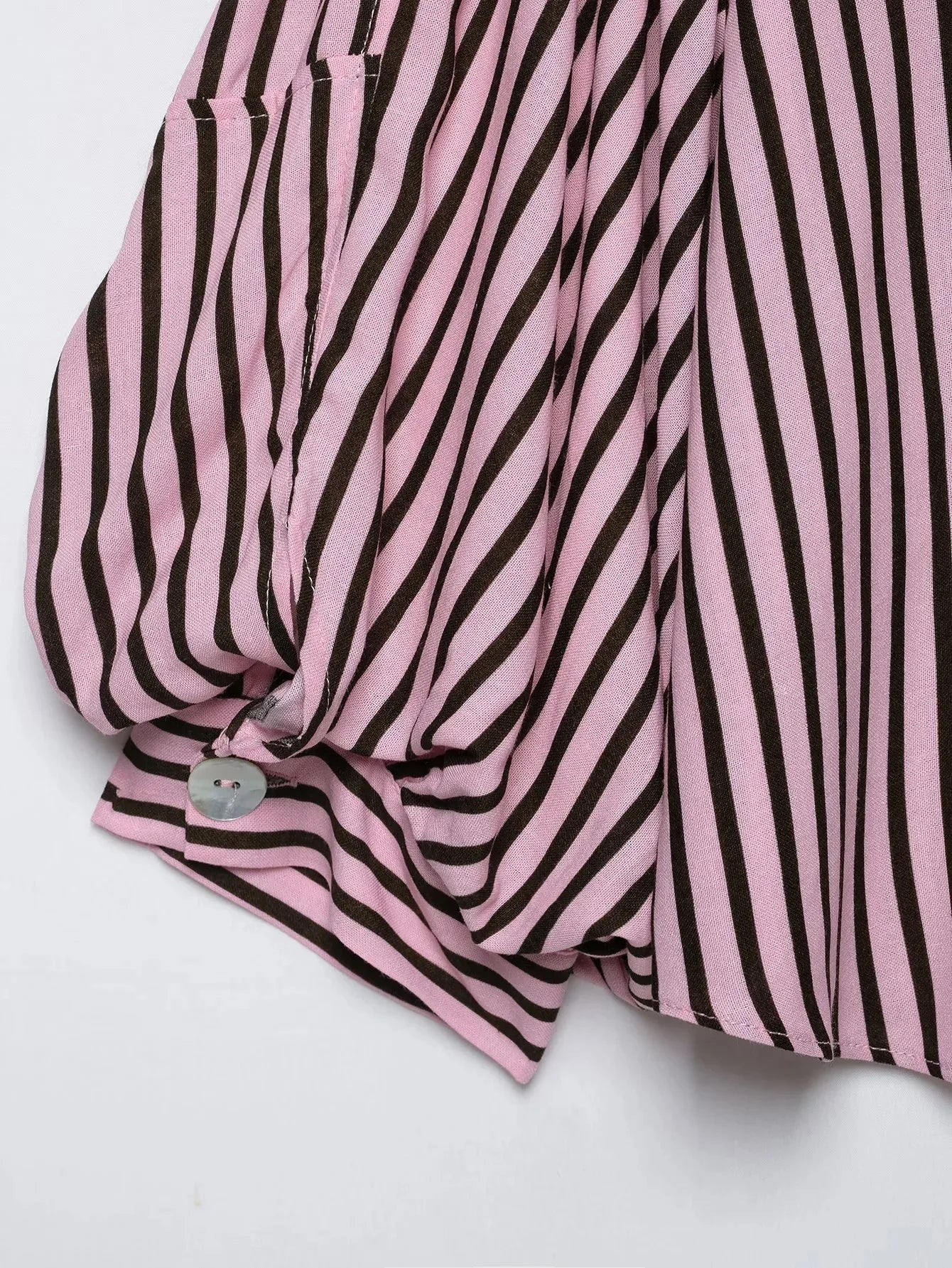 Women Striped Shirts For Women Vintage Elegant Puff Sleeve Summer New High Street Clothes Leisure Single-breasted Lapel Blouse