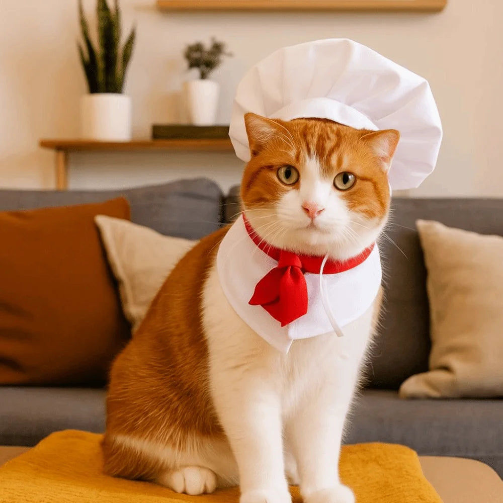 Pet Accessories Cute Pet Cooking King Hat Adjustable Comfortable Chef Hat Set Stylish Cat Cosplay Hat Pet Fashion Show