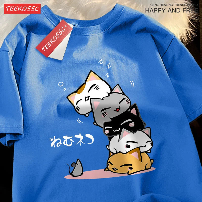 Stacked Cats Oversized Cotton Tee