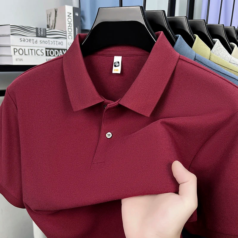 Classic Men Short Sleeve Polo Shirt 100% Mercerized Cotton Breathable Summer Golf Business Casual Athletic Tops
