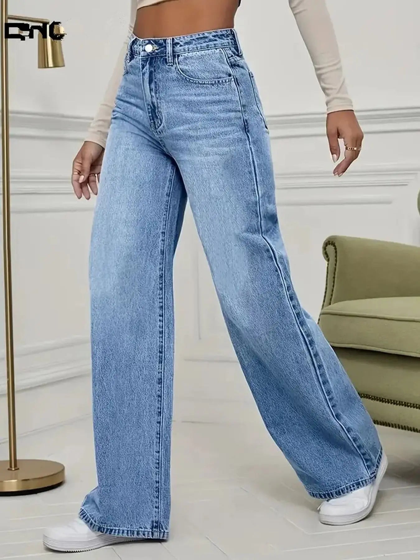 Spring and Autumn New Sky Blue Jeans for Women, Water Washed, Loose, Casual, Wide Legs, Comfortable, Vintage Pants