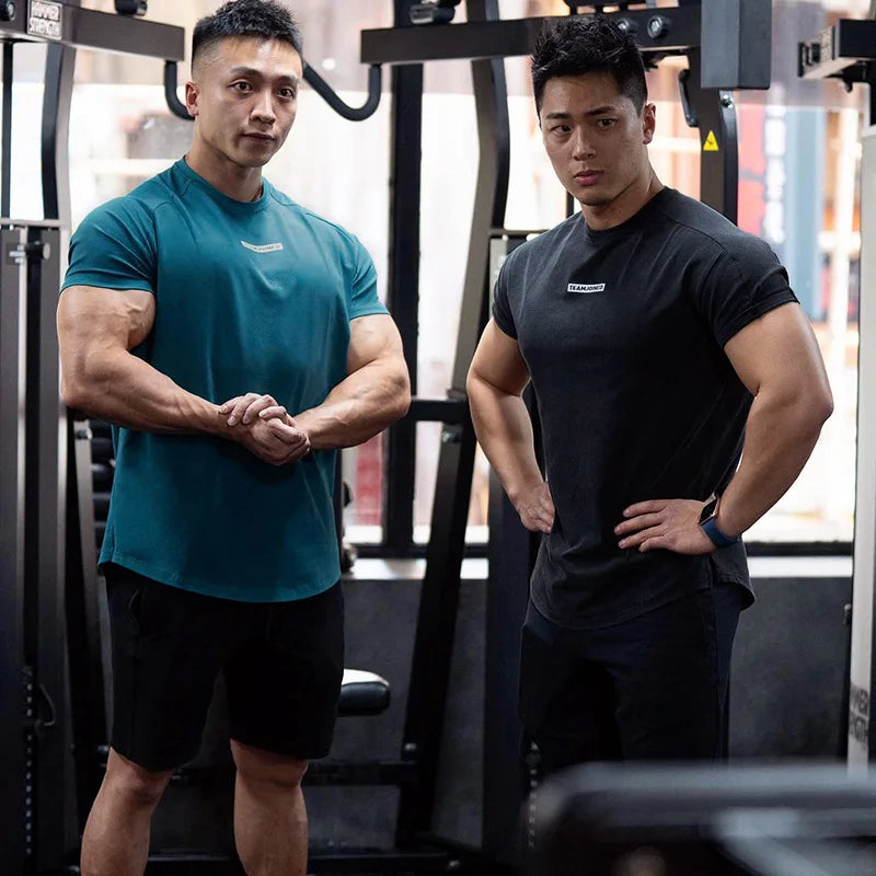 Men's Gym T Shirts Quick Dry Short Sleeve Summer Sports T-shirt Elastic Fitness Workout Tops Casual Bodybuilding Athletic Tee