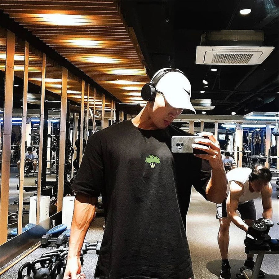High Qualit gyms T shirt Men Bodybuilding print loose T-shirt Workout Fitness Tees Men Clothing cotton Short Sleeve Sports Shirt
