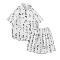 Summer Men's Tracksuit Sets Fashion Print Chinese Style Short Sleeeve Sports Casual Set Men Beach Suits Streetwear Shirts+Shorts