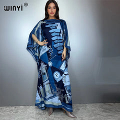 Printed Dresses For Women 2025 Fashion Design Loose Dress Batwing Maxi Long Femme Vestidos Summer Autumn Party Elegant Dress