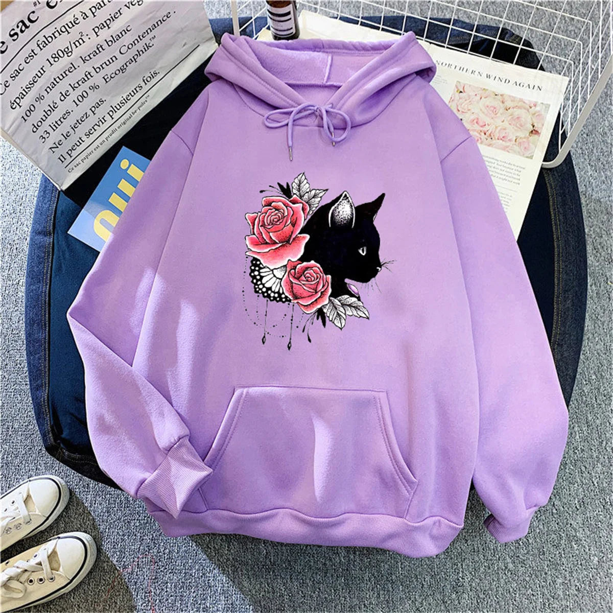 Korean Loose Printed Hooded Hoodie