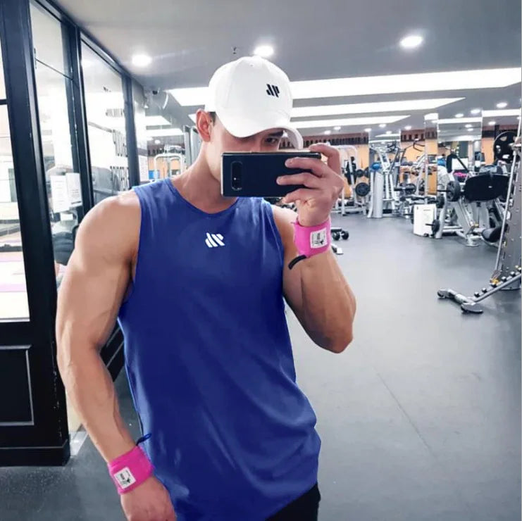 Mens Workout Tank Tops Mash Fabric Quick Dry Muscle Sleeveless Shirts Cut Off Slim Fit  Bodybuilding Gym Tees Singlet