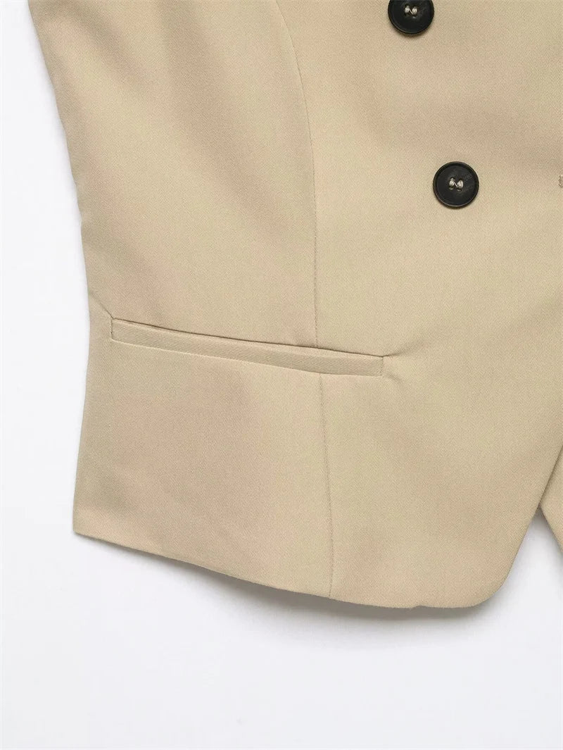 Women's Jacket 2026 New Fashion Double-Breasted Short-Sleeve Slim Jacket for Women Summer Ladies Outerwear Casaul Chic Women Top