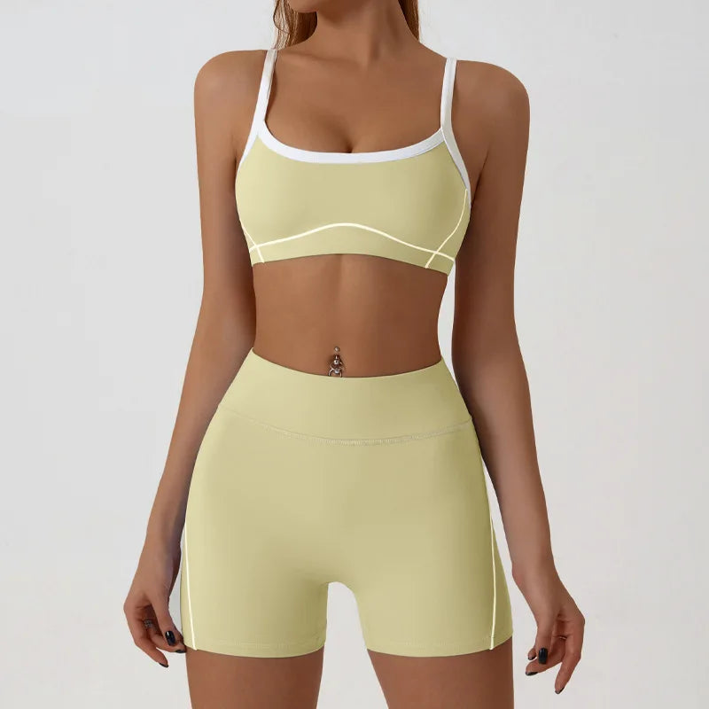 Woman Yoga Sport Outfit for Fitness Two Pieces Short Pant Sets Suits Tracksuit Sportswear Woman Gym Yoga Workout Clothes