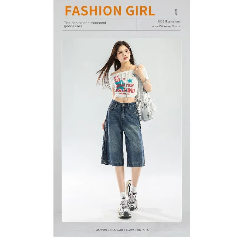 Denim Shorts for Women Summer  Fashion Trendy Loose Fitting Casual Female Jeans Breathable Comfy Streetwear