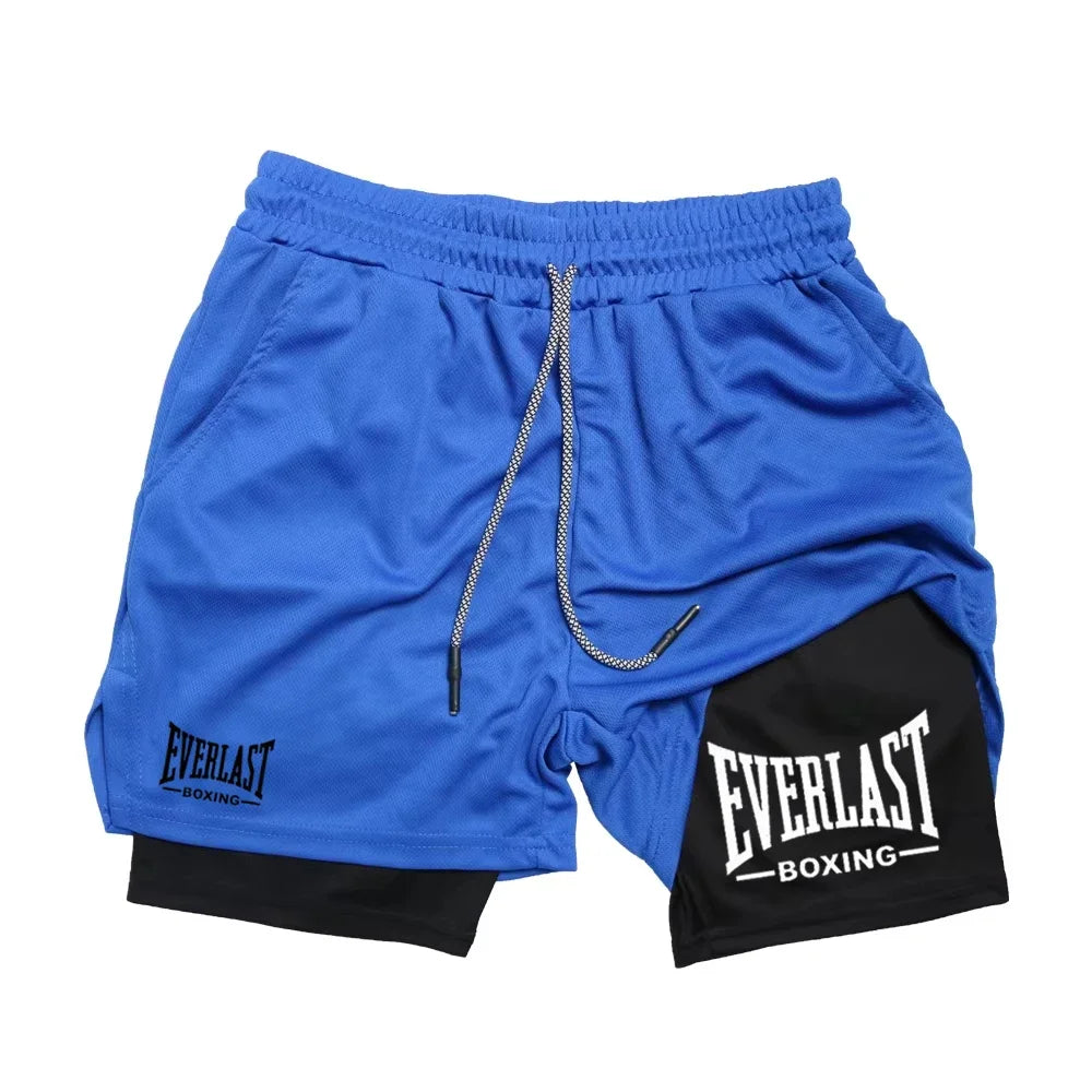 Men's Fashionable Double-Layer Sports Shorts EVERLAST Printed Sports Shorts, Double-Layer Quick Drying Basketball Muscle Fitness
