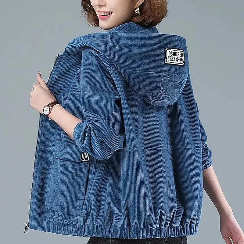 Corduroy Hooded Loose Jacket