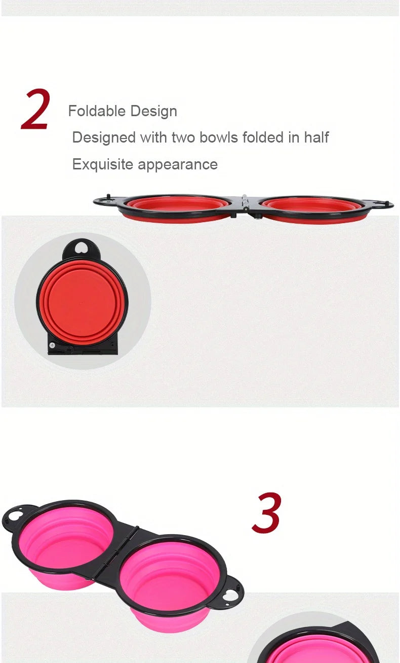 Portable Pet Folding Bowl, Outdoor Dog Double Bowl for Water and Food Sharing, Cat Bowl, Pet Dog Food Basin, Suitable for Travel