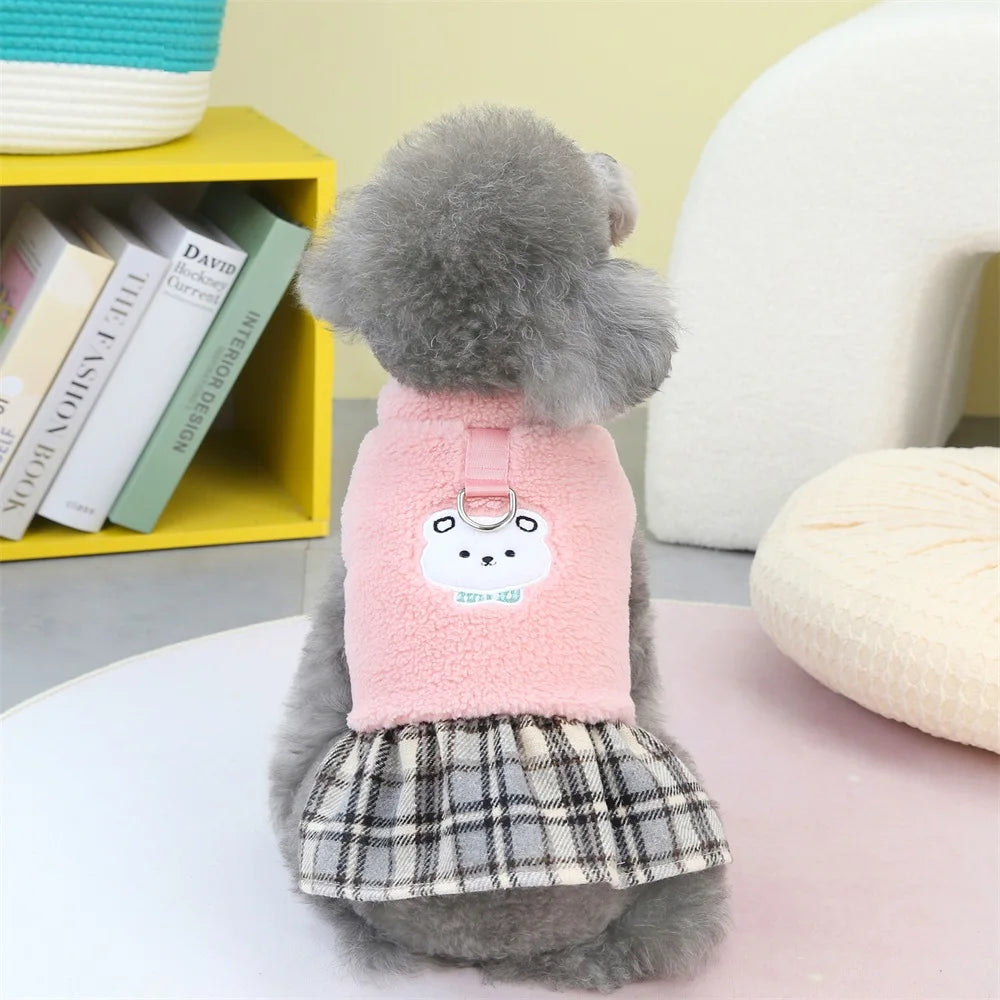 Cute Pet Dress Autumn Winter Plaid Princess Skirt Small Dog Coat Puppy Party Clothes Poodle Yorkie Apparel