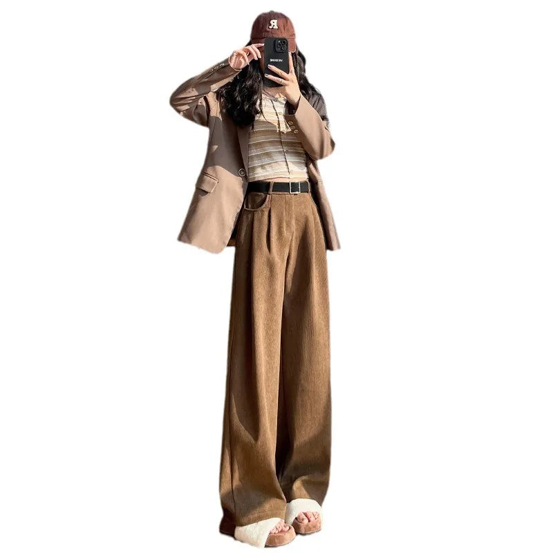 Women's Pants Autumn Winter Corduroy High Waist Wide Leg Pants for Women Casual Trousers Female Straight Pants Women Clothes New