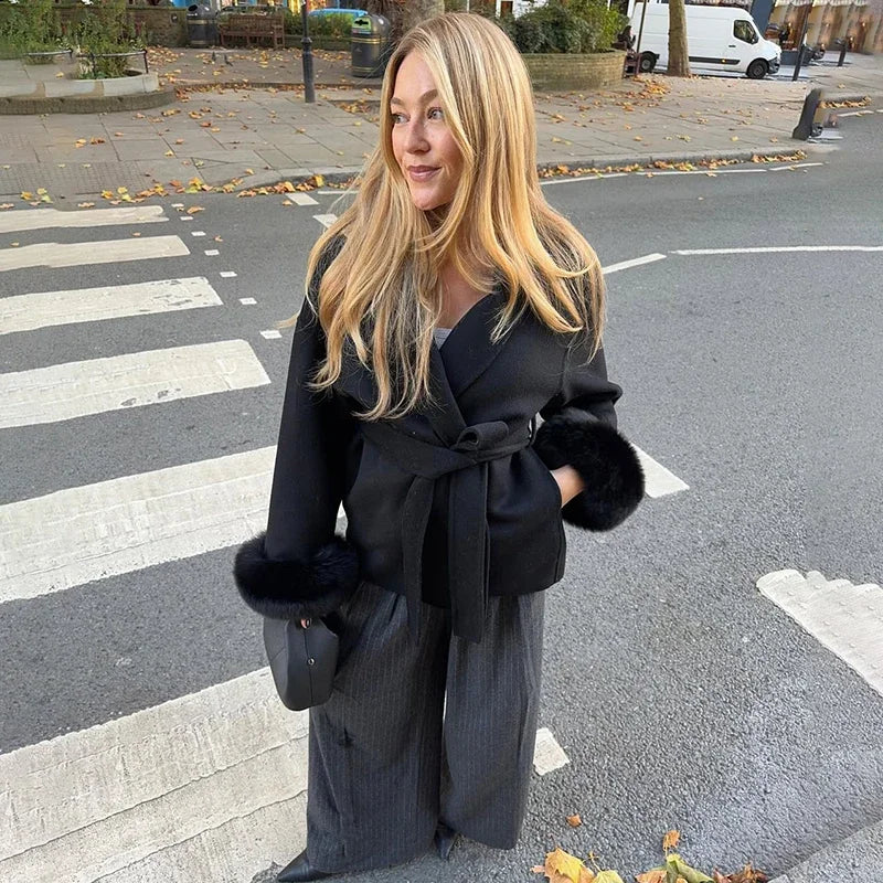 Fox Fur Woolen Coats Women's Short Coat Office Lady Removable Elegant Double-sided Wool Overcoat 2025 New Cardigan Jacket