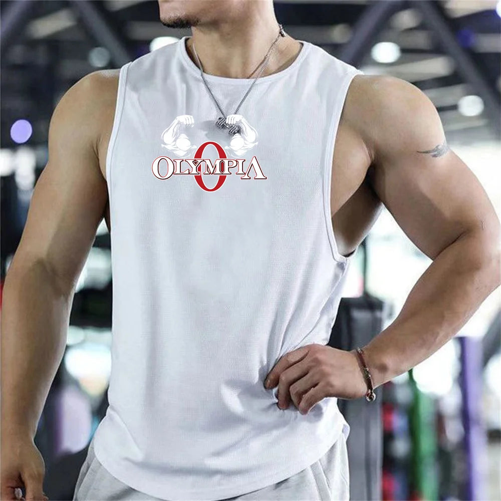 2026  Bodybuilding Sports Tank Tops Men Gyms Fitness Workout Sleeveless Shirt Male Summer Loose Undershirt Running men Vest